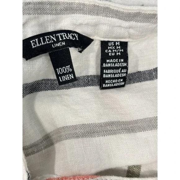 Bundle 100% Linen Tops Women M Ellen Tracy Jones NY Striped Short Sleeve Summer - Picture 6 of 13